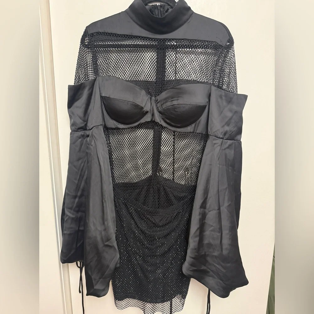 AKIRA Black Strapless Satin Bustier Dress